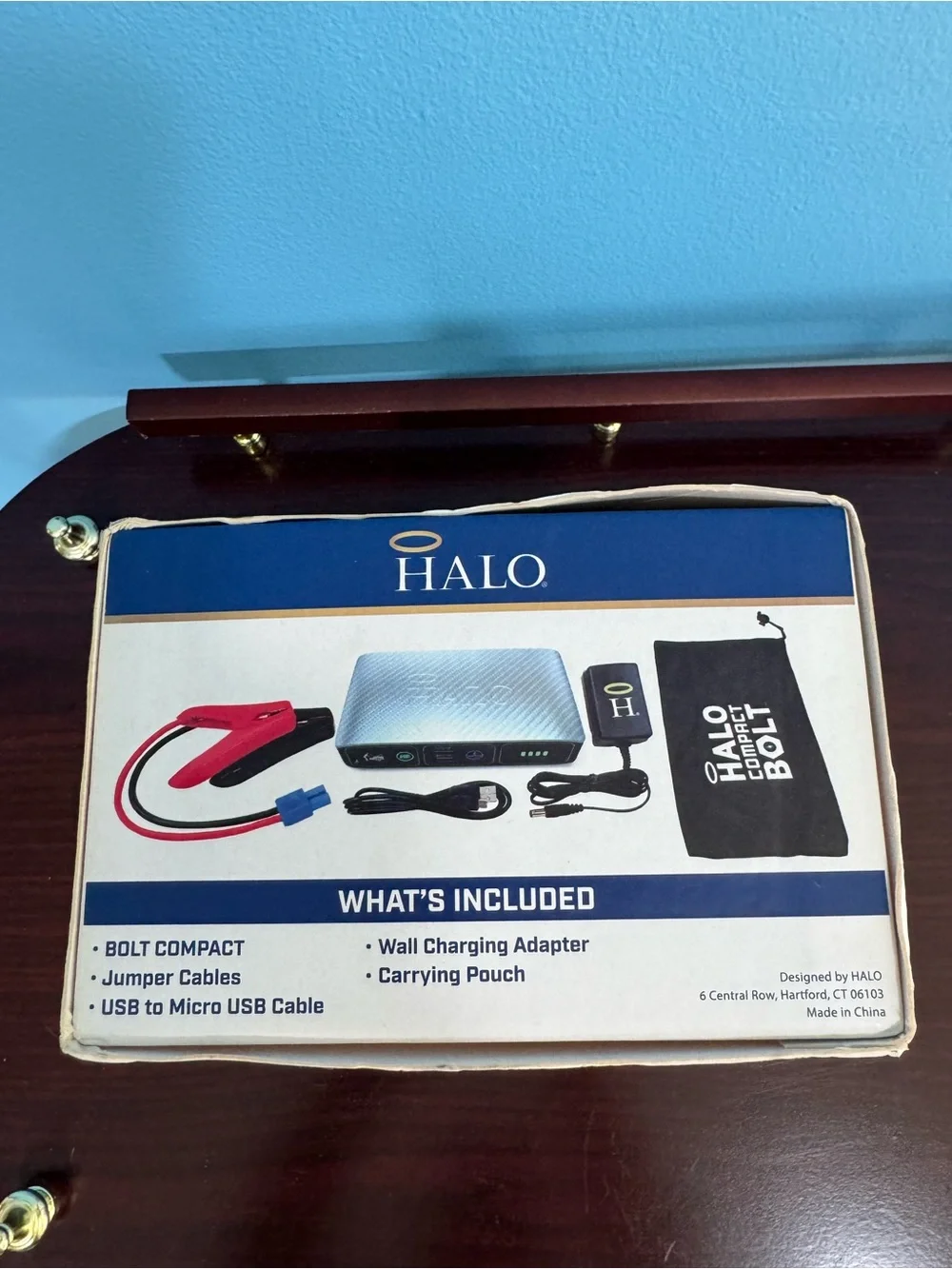 HALO Bolt Compact Jump Starter Power Bank - Navy with Red Cables